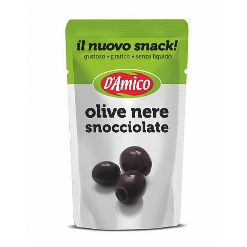 D'Amico Olive Nere Snocciolate in Busta - 75 gr