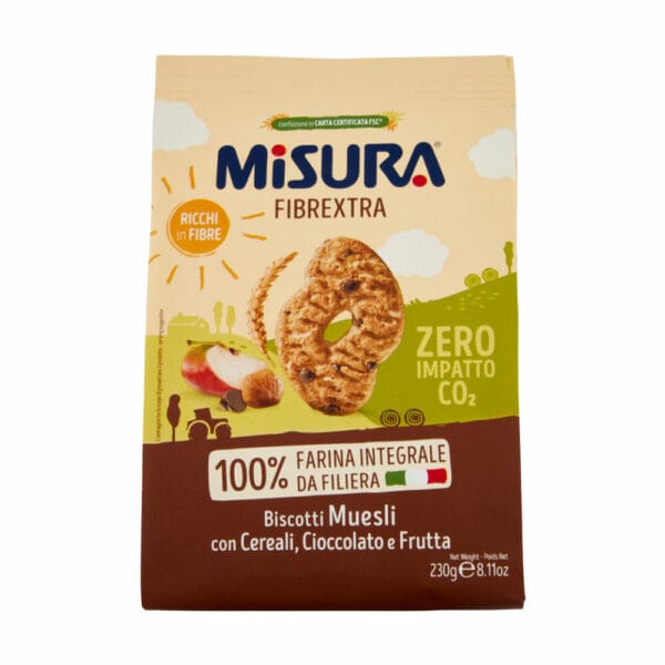 Misura Biscotti Fibrextra con Cereali Cioccolato e Frutta – 230 gr